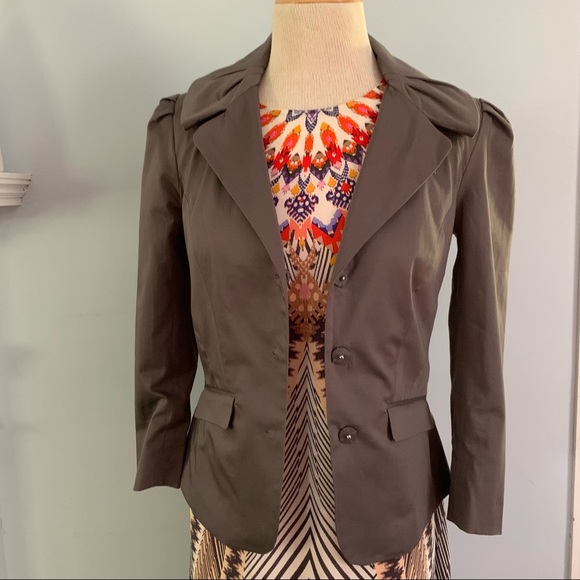 LOFT peplum blazer w/ portrait collar taupe jacket - Picture 6 of 16